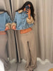 Furry Trim Cropped Denim Jacket Single Breasted Long‑Sleeve Winter Women Warm Outerwear Versatile Lady Casual Jean Coat
