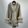 Women 2 Circle Wraps Long Faux Rabbit Fur Cape Poncho Winter Loose Thick Warm Shawl Outerwear Knitted Cloak Overcoat