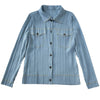 Pleated Denim Printed Shirt Long Sleeve Women Cardigan Single Breasted Casual Jacket Pocket Coat Top