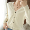 100% Cotton Women's Long Sleeve Top V-neck Coat Knitwear Cropped Coat Cardigans Sweaters Solid Casual 202
