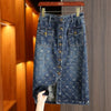 Spring Love Jacquard Denim Skirt Women Autumn Casual Slim Split Buttock Skirt With pockets Female Long Denim Skirts