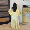 Solid Color Loose Fit Flare Sleeve Tiered Dress Crew Neck Ruffle Hem Pleated Long Maxi Dresses Spring Chic Casual Outwear