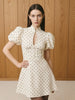 Elegant Floral Jacquard Cheongsam Mini Dress Women Black Ruffle Hem Bodycon Slim Fit Flowy Soft Chic Lady Party Gowns