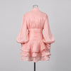 Solid Spliced Ruffles Dress Female Stand Collar Long Sleeve Loose French Elegant Women's Dresses Autumn