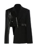 Deconstruction Irregular PU Leather Spliced Blazer Women's Lapel Loose Strap Suit Jacket Autumn