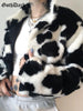 Punk Style Gothic Crop Faux Fur Y2k Coats Color Block Long Sleeve Women Cardigan Jackets Warm Streetwear