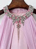 High Street Designer Women's Stand Collar Beaded Diamonds Chiffon Off Shoulder Long Sleeves Party Long Dress