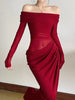 Slash Neck Dress Women Chic Elegant Sexy Patchwork Mesh Ruched Hollow Birthday Party Clubwear Vacation Vestidos