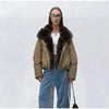 Women Faux Fur Collar Puffer Jacket Lapel Oversized Long Sleeve Warm Loose Thick Coat Female Winter Casual Jackets