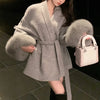 Fox Fur Wool Overcoat Women's Short Coat Office Lady Elegant Double-sided Woolen Coat Cardigan Jackets Loose Wool