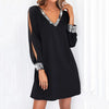 Dresses For Women Elegant Shiny Mesh Stitching Long Sleeve Robe Solid Color V Neck Mini Dress Evening Party Dresses Vestido