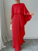 Elegant Crew Neck Pleated Long Dress Women Casual Solid Loose Cloak Sleeve Ruffle Maxi Dresses For Women Spring Autumn Vestidos