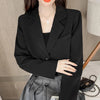Korean Cropped Blazers Women Solid Color Simple Single-button Outwear Teens All-match Long Sleeve Office Suit Jacket