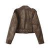 Spring Women's Brown Suede Short Jacket Loose Lapel Zipper Long Sleeve Motorcycle Coat Female Lady High Street Outwear