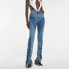 Women's Jeans Slim Deconstruct Panelled Patchwork High Waist Split Blue Long Denim Pants Spring 1DF2575