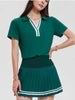 Women 2 Pieces Athletic Skirt Set Outfits V Neck Polo Shirts High Waisted Pleated Tennis Skirts Golf Pickball Dress