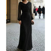 Elegant Women Ruched Slim Maxi Dress Autumn Winter Pink Swing Collar Long Sleeve Casual Party Pleats Long Dresses Robe