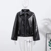 Vintage PU Leather Jacket Autumn Ladies Zipper Lapel Long Sleeve Pocket Coat With Belt Women's Loose Streetwear