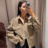 Leather Jacket Women Autumn Oversized Bomber Jacket Coats & Jackets Stand Collar Long Sleeve Tops Outerwears