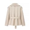 Casual Solid Lapel Lace Up Trench Coat Women's Elegant Long Sleeve Loose Short Coat Autumn Daily Commute Street Outwear