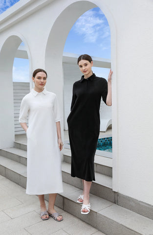 SS26 Women Terry Dress Collar Dress Cotton Stretch Sleeve Length Can Cover Elbows