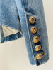 High Street Designer Jacket Women's Slim Fitting Double Breasted Lion Buttons Denim Blazer