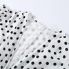Polka Dot Puff Sleeve Dress Women's V-neck Waist Cinching Pleated Mini Dresses Spring Lady Elegant Casual Wear