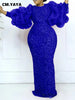 Women Bodycon Full Lantern Sleeve Maxi Long Dress Vintage Sequined O-neck Birthday Sexy Club Party Evening Dresses