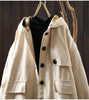 Women Vintage Hooded Button Parkas Plus Cotton Winter Coats Solid Color Patchwork Pockets Warm Long Parkas