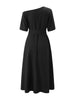 Women's S-2XL Size Slanted Shoulder Collar Tie Waist Style Solid Color Dress Leopard print maxi dresses for women