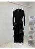 Royal Blue Pleated French Women's Dress Chic Ruffled Irregular Tie Design Long Sleeve Clothing 2DB3939