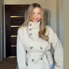 Women's Pink Belted Jacket Stand Collar Double Breasted Long Sleeve Slim Trench Coat Casual High Street Jackets