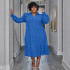 Plus Size Vintage Women Long Sleeve Turn-down Collar Long Sleeve Big Swing Loose Shirt Blouse Maxi Long Dress Autumn
