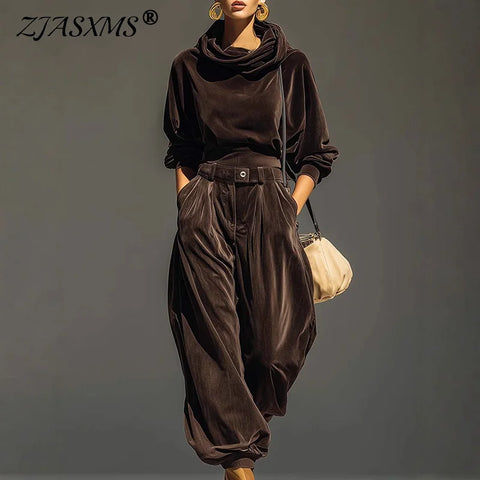 Autumn Winter Solid Soft Velvet Hoodie Sweatshirt Set Women Long Sleeve Hooded Top And Pant Sets Casual 2pcs Outfit Suit