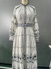 Retro Elegant Stand Collar Long Dress Women Spring Pattern Print Belted Buckle Party Autumn Sleeve A-Line Boho