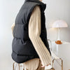 Stand Neck Puffer Cotton Vest Beige Black Autumn Winter Loose Vest Women Jacket