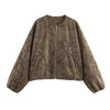 Women Faux Suede Embroidery Jacket Vintage Long Sleeve O Neck Loose Outerwear Short Autumn Winter Coat