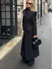Elegant Women's Woolen Coat Black Single-Button Stand Collar Slim Lady Long Coats Autumn Winter Chic Female Streetwear