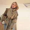 Elegant Double Belt Women Windbreaker Casual Khaki Long Sleeve Lapel Button Female Jacket Autumn Winter Lady Streetwear