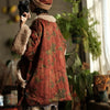 Women Corduroy Print Floral Parkas Red Winter Coats Warm Patchwork Wool Plus Cotton Women Loose Pullover Parkas