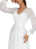 Long Dress Women Wedding V Neck Sexy Full Sleeve High Waist Solid A Line Mid Length Dresses Simple Elegant Gown Vestidos