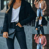 Womens Vintage Lapel Long Sleeve FringeCropped Hippie Motor Biker Cardigan OutwearsFaux Suede Tassel Jacket