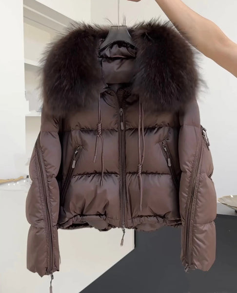 Lagabogy Loose Parkas Outwear Large Real Natural Fur Collar Winter Puffer Jacket Women Thick Warm Duck Down Coat Female