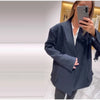 Elegant Quilted Blazer Pant Suits Women Chic Loose Lapel Double Breasted Jacket Wide Leg Trousers Spring Patchwork Set Lady