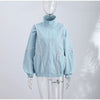 Autumn Y2K Women Stand Collar Zipper Jacket Color Contrast Stitching Loose Long Sleeve Casual Daily Short Outerwear Coat