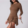 Womens High Neck Tennis Dress Long Sleeve Sarong Wrap Skirt Built in Shorts Golf Athletic Dress Workout Rompers