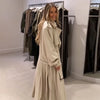 Women Chic Trench Coat Waist Belt Lantern Sleeves Draping Pleat Long Oversize Outerwear Autumn Winter Elegant Mantel Outfit