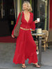Elegant Sexy Two Piece Set Women V Neck Long Sleeve T-shirt Maxi Skirt Matching Set Female Loose Pleated Club Dress Set