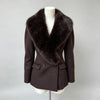 Women Wool Blend Blazer Coat With Large Faux Fur Collar Fitted Waist Double Breasted Winter Outerwear
