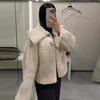 Soft Fleece Jacket For Women Elegant Oversized Lapel Long Sleeve Zipper Cropped Coat Lady Spring Casual Outerwear